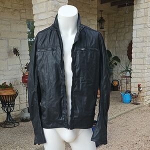 ROGUE Men’s Black Shiny Cotton Lightweight Motorcycle Zip Jacket Pockets Size L